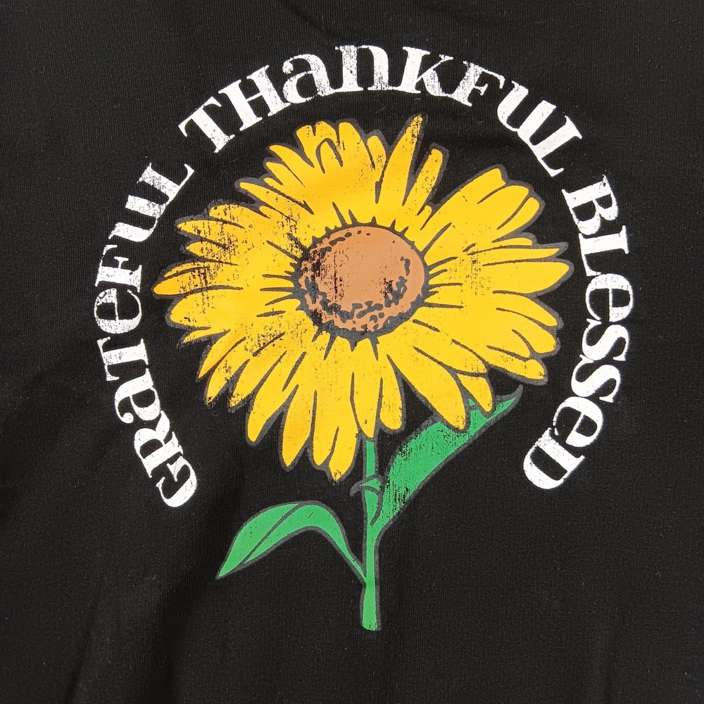 Awake Sweatshirt Womens S Black Grateful Thankful Blessed Sunflower Mock Neck